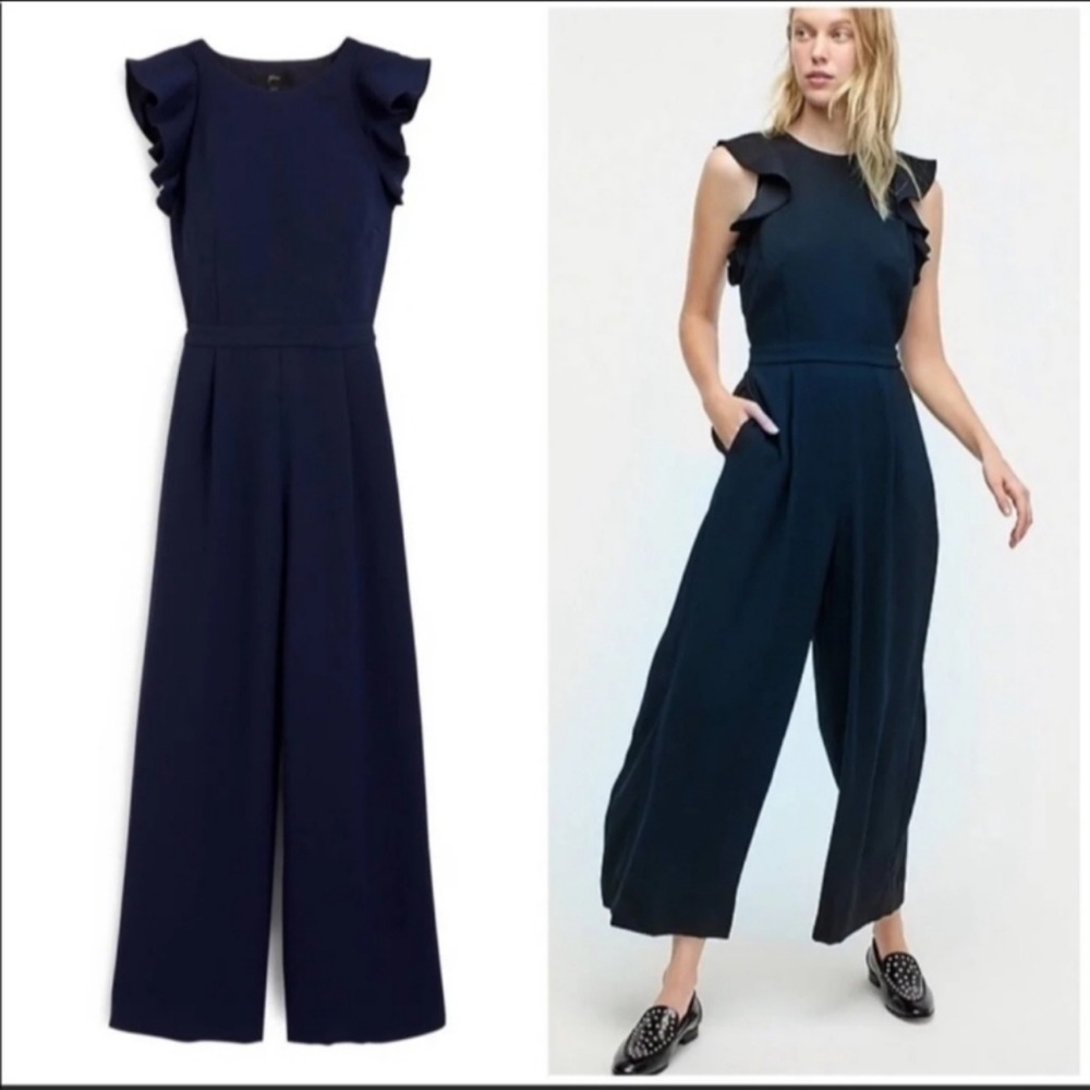 NEW J Crew Ruffle Sleeve Navy Wide Leg Jumpsuit